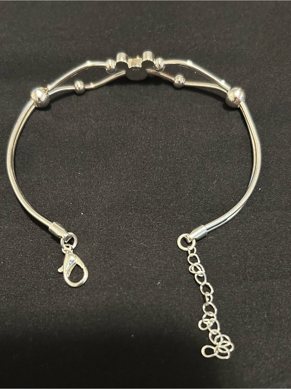 Silver Tone Mickey Mouse Motif Double-Band Bracelet